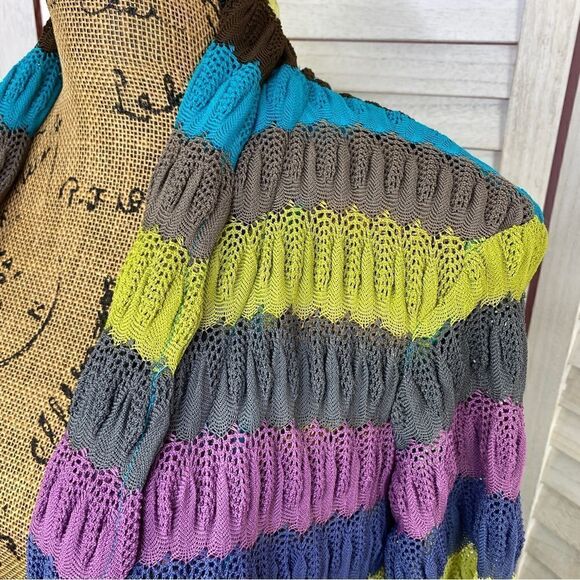 Peck & Peck Striped Crochet Open Front Cardigan Sweater  6 Gray Multi - Picture 5 of 12